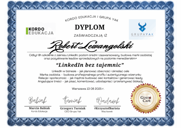 Certyfikat/Dyplom - "LinkedIn bez tajemnic"