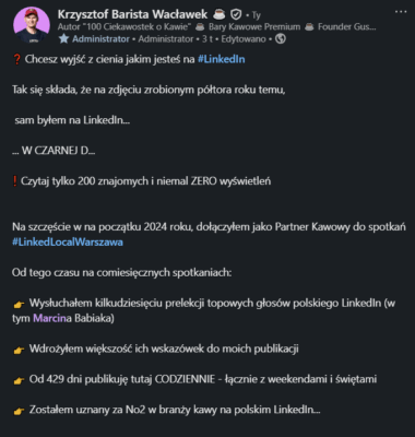 Trener Personalny LinkedIn -#KrzysztofBarista Wacławek