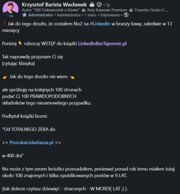 Trener Personalny LinkedIn -#KrzysztofBarista Wacławek